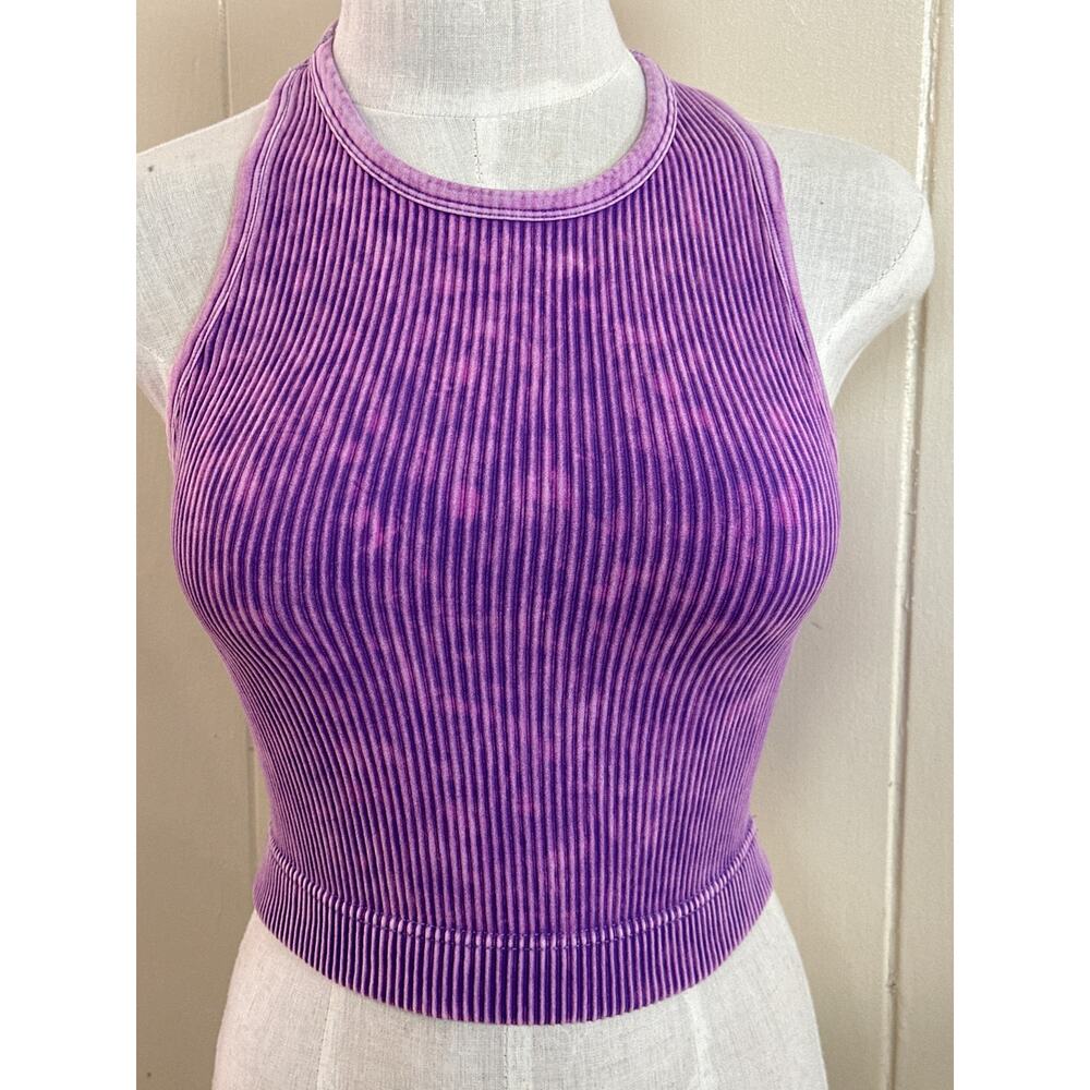 Cropped Top Large Mineral Wash‎ Ribbed Workout Yoga New